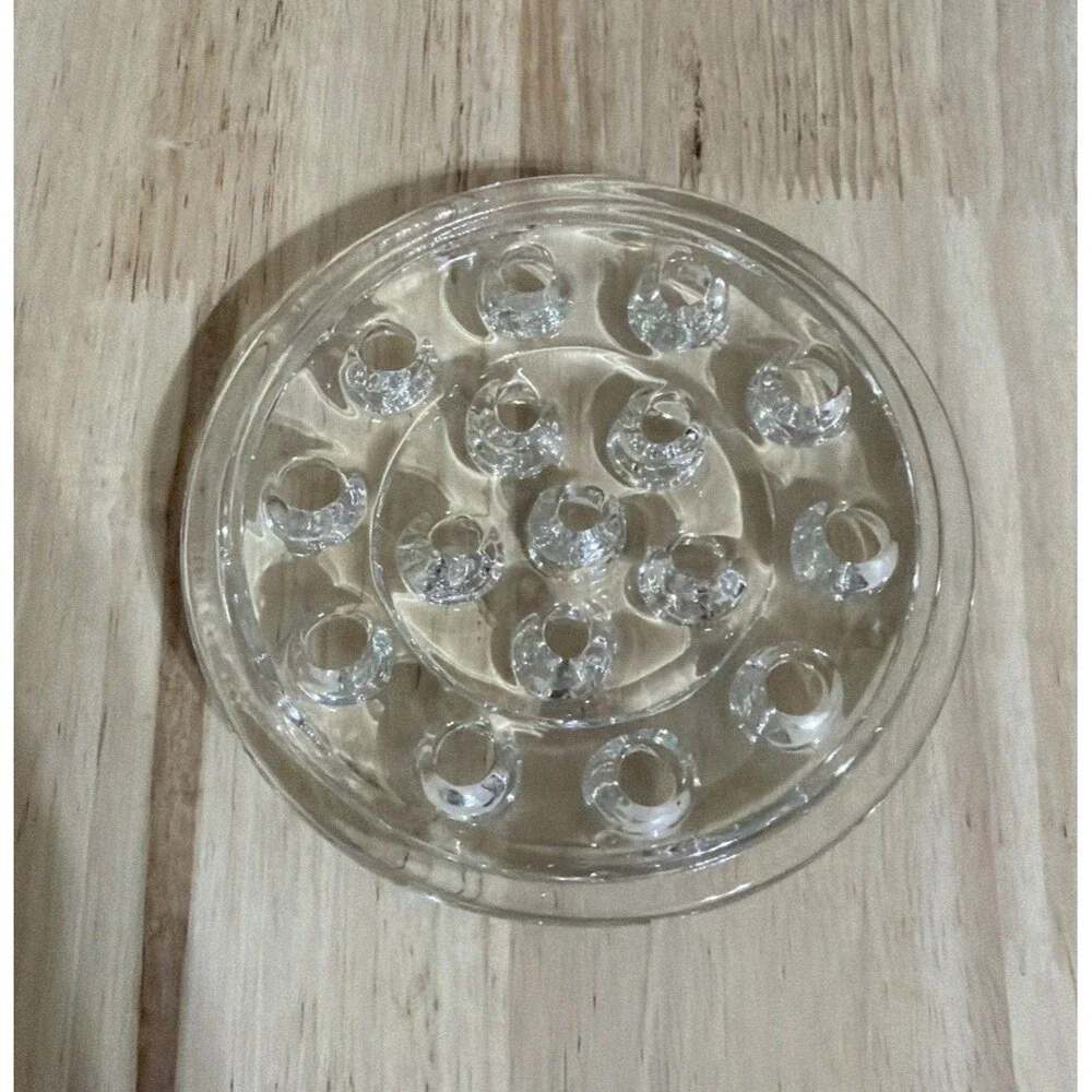 Vintage Clear Glass 16-Hole Flower Holder Frog Floral Arrangement Vase MCM 5